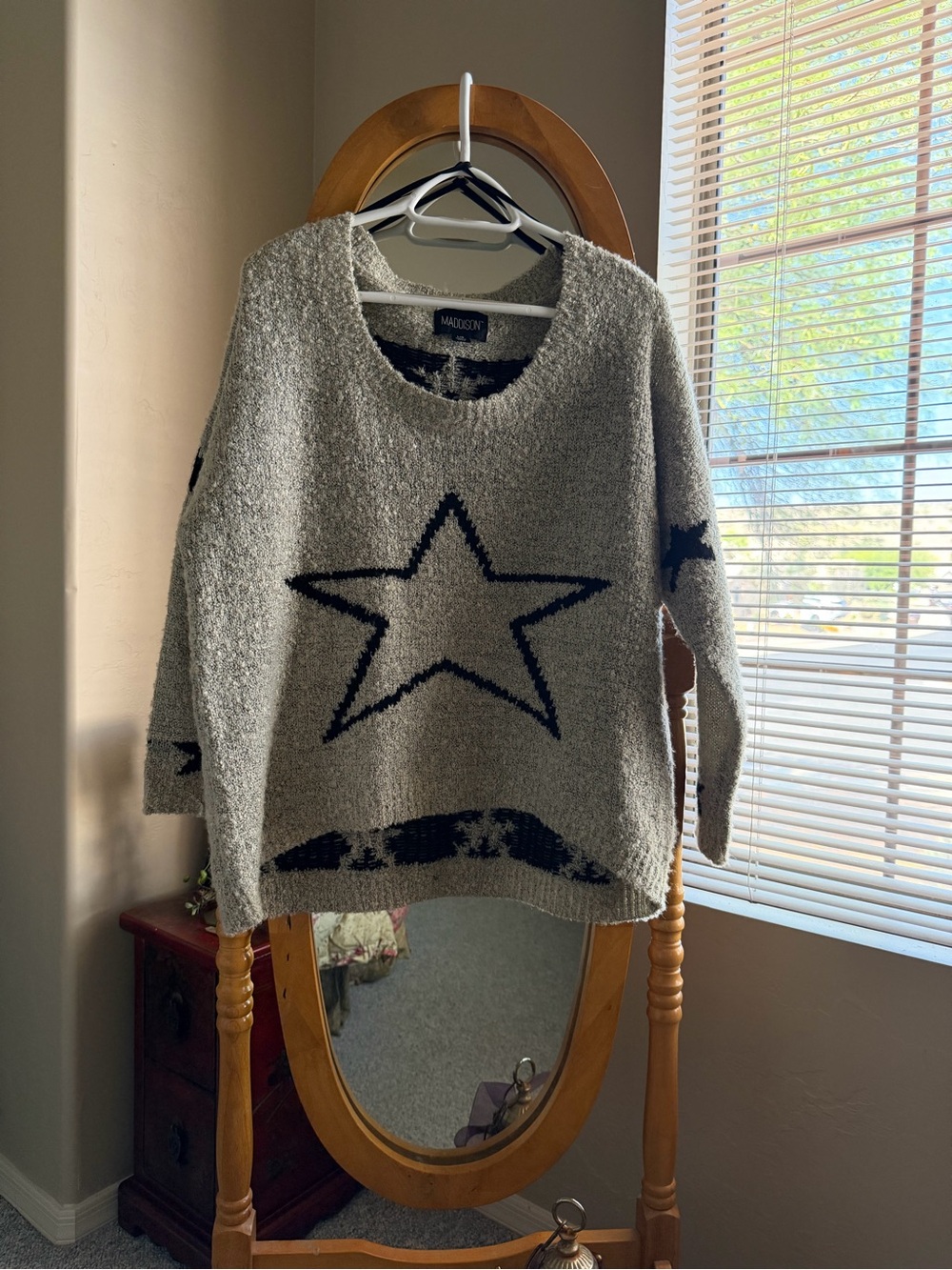 Madison Cream Crewneck Sweater with Black Star Motif